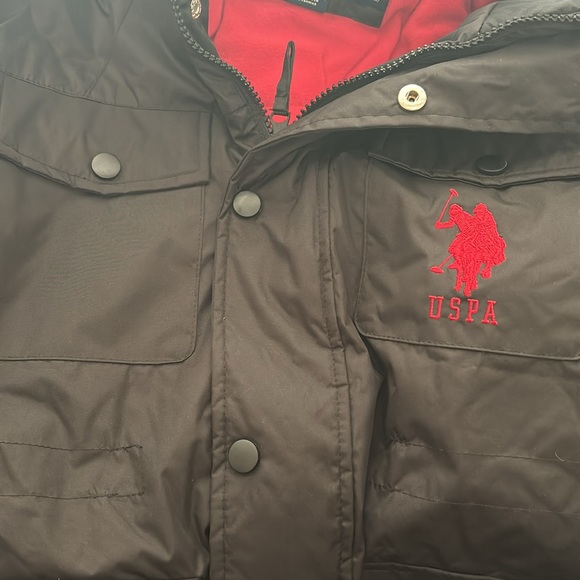 NWT U.S. Polo Assn. Boys Black Coat with Detachable Fur Hood - Picture 6 of 8